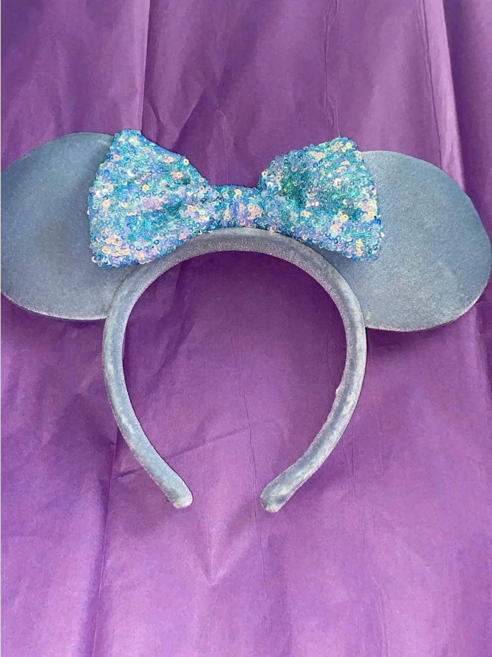 Sequin Bow Mouse Ear Headband - Blue